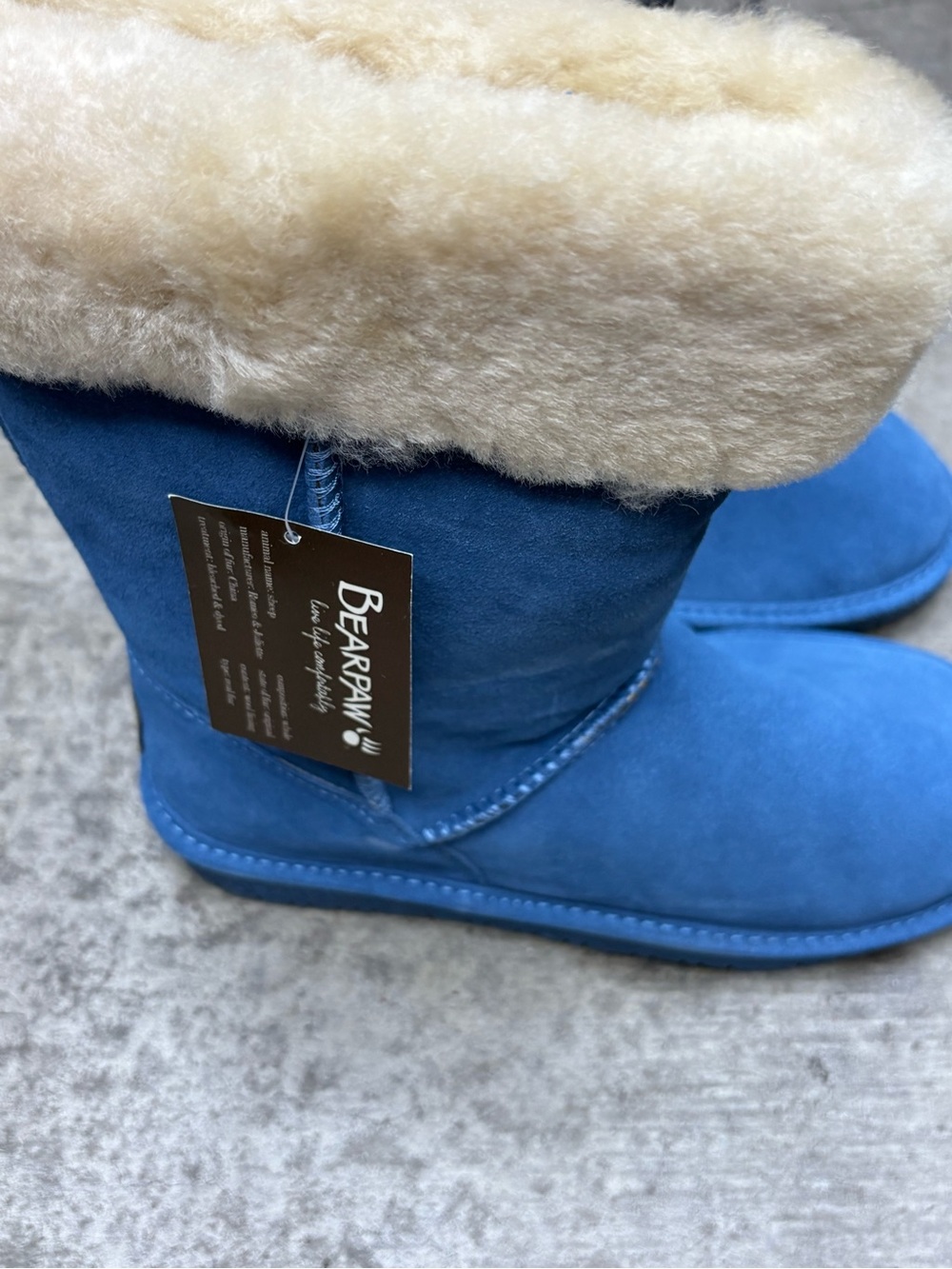 BearPaw Women's Blue Suede Lace-Up Shearling Cuff Boots